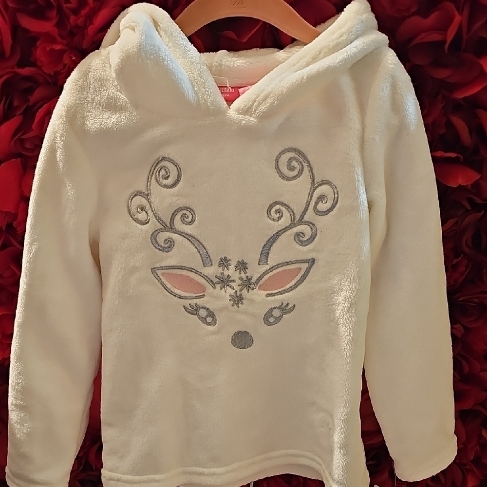 Isaac Mizrahi Pink and White Reindeer Hoodie Sweatshirt